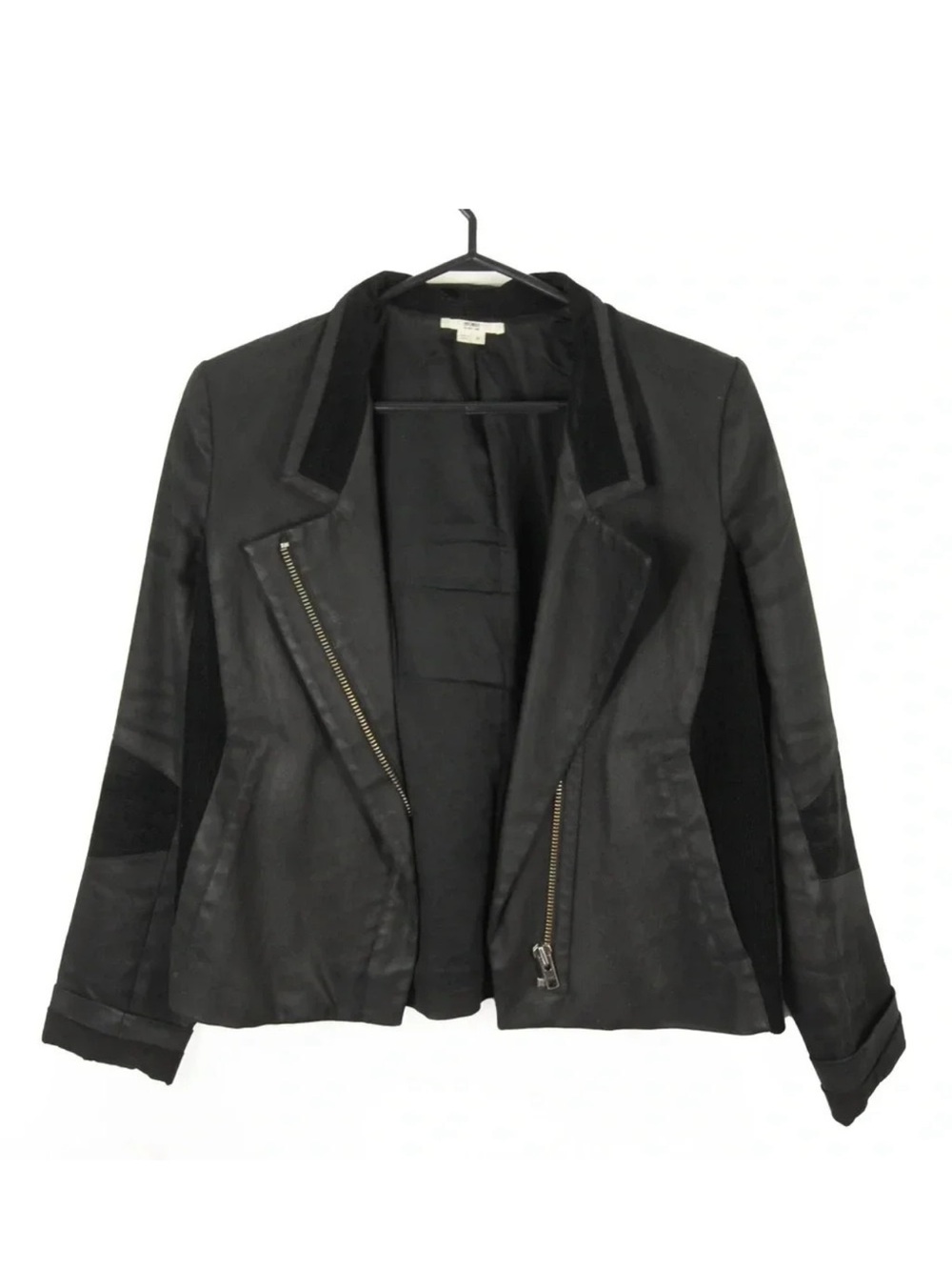 Helmut Lang Archive Black Waxed Cotton Velvet Panel Biker Jacket Vintage